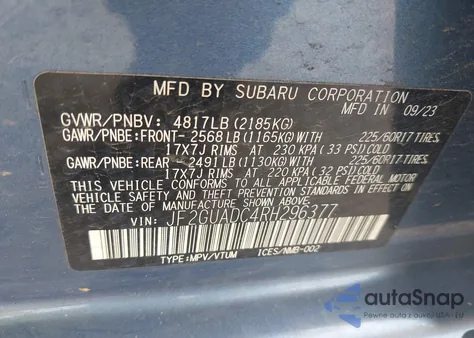 2024 Subaru Crosstrek Premium из США, поврежденный, VIN JF2GUADC4RH296377